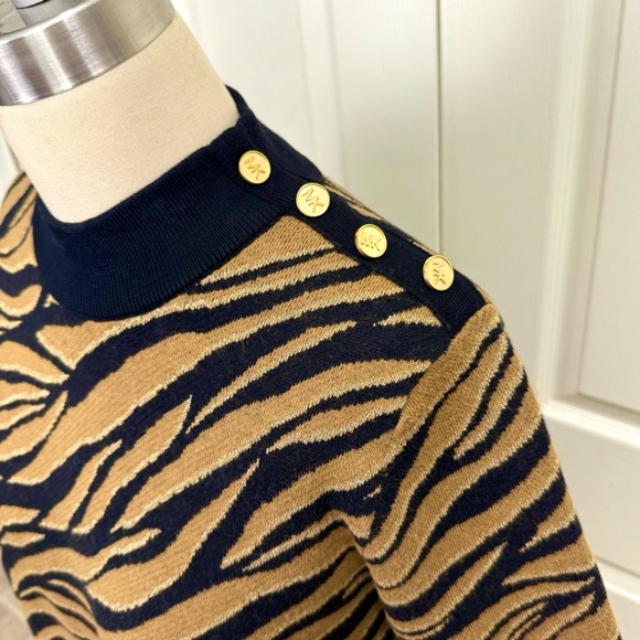 Michael Kors Women's Short Sleeve Sweater - Animal Print with Metallic Detail - Picture 8 of 12